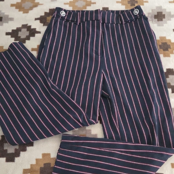 Zara Navy Pinstripe Straight-Leg Pants with Pink Stripes - Picture 7 of 7